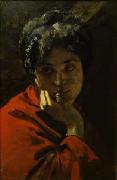 Domenico Morelli Ritratto di donna in rosso Spain oil painting artist